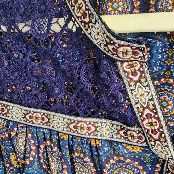 Daniel Rainn Blue Medallion Lace Boho Dress Sz Medium - Picture 5 of 9